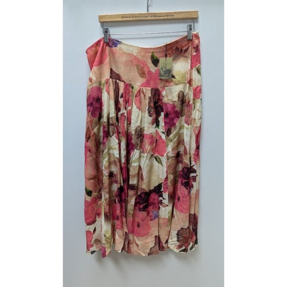 Peruvian Connection Pink "Carmenes" Watercolor Roses Midi Skirt